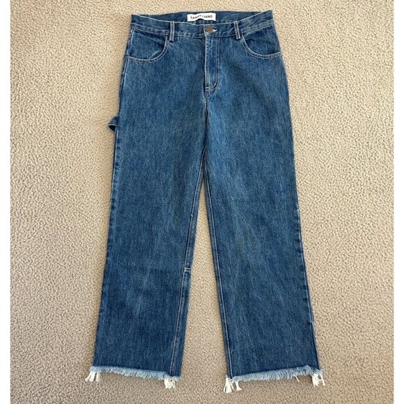 Sandy Liang Jeans Carpenter Wide Leg Raw Hem No Guts No Glory - Picture 1 of 16